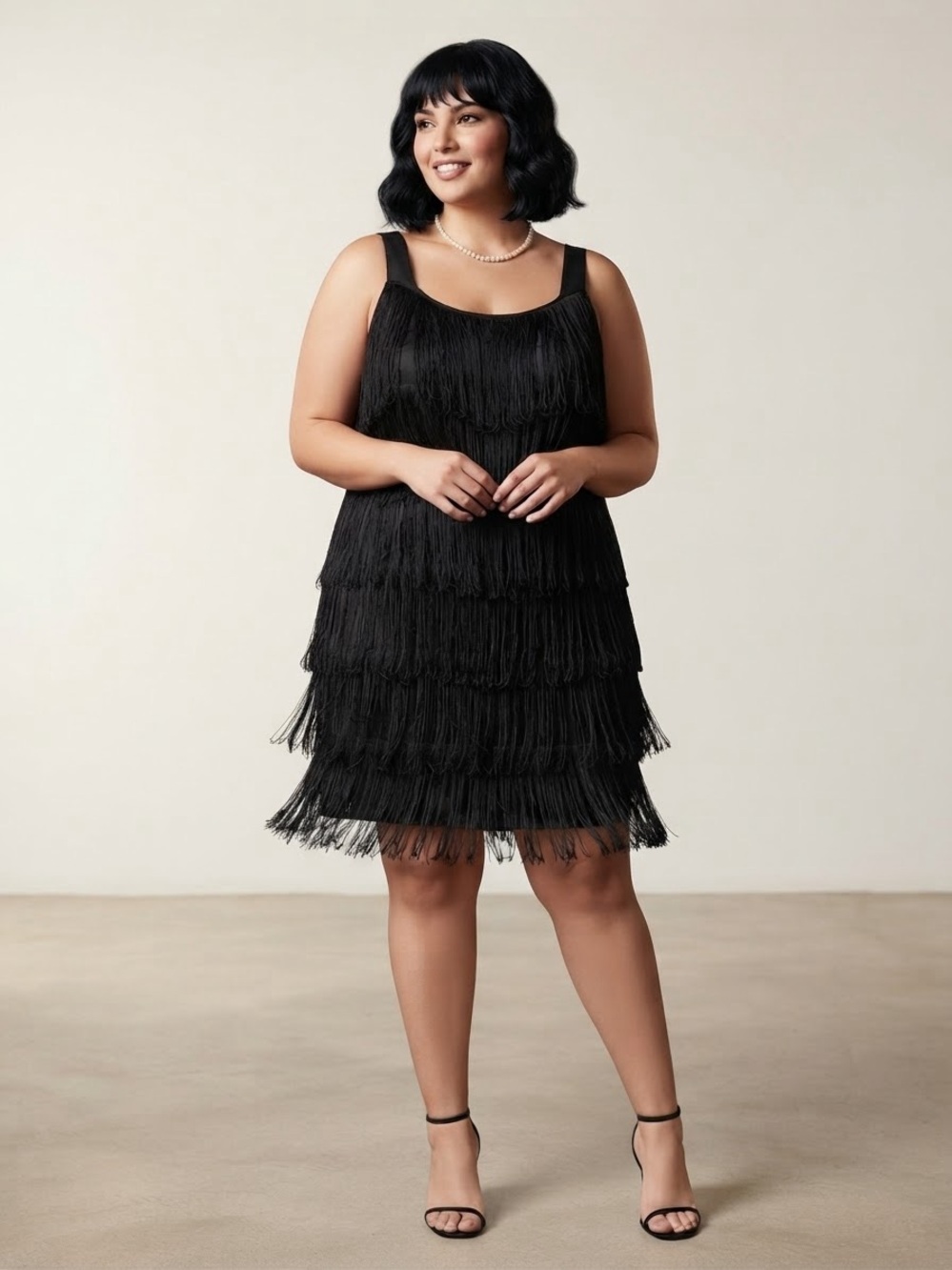 INC Venetian Glam Black Tiered Fringe Cocktail Dress Gatsby Flapper Dress